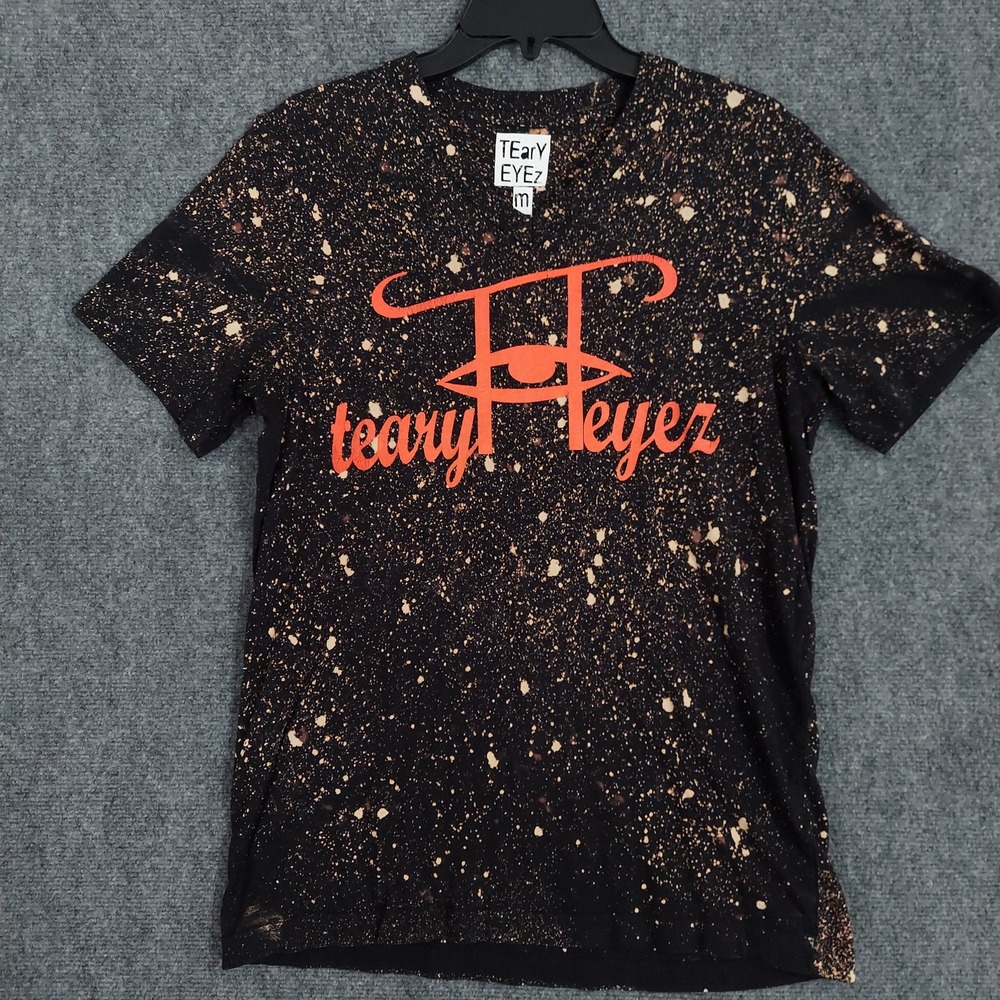 TEarY EYEz T-Shirt‎ Mens Medium Black Bleach Splatter Orange Graphic Streetwear